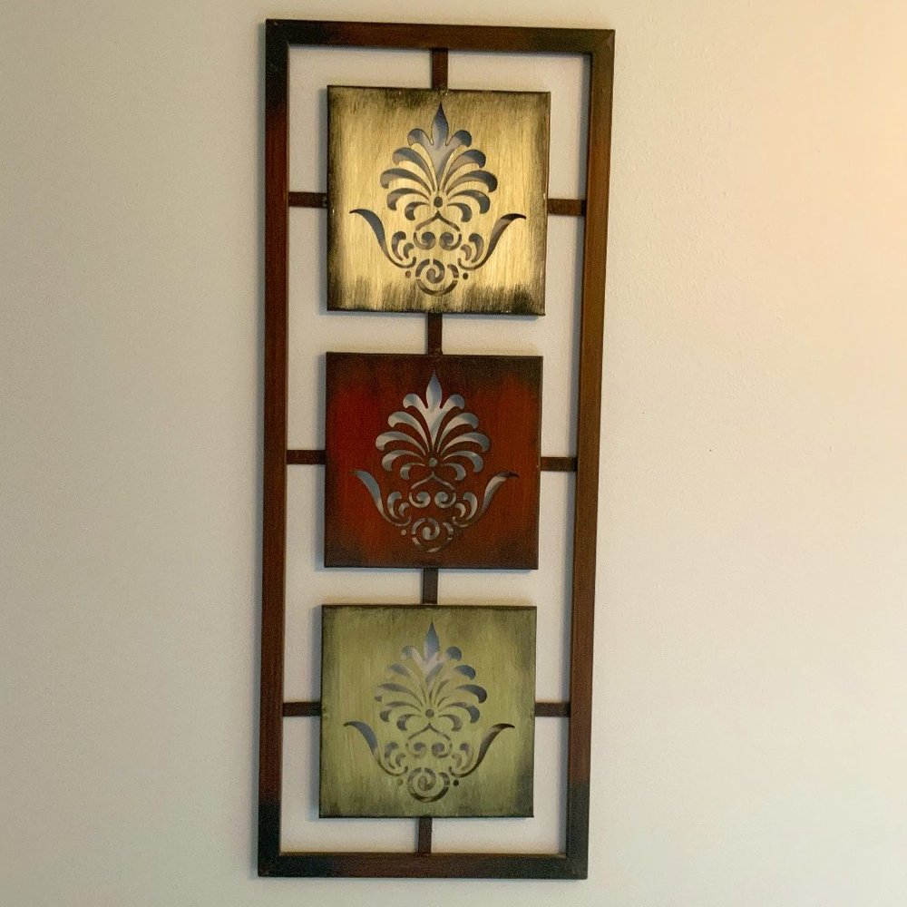 Metal Wall hanging Flourish Cut-Outs With Distressed Paint Finish